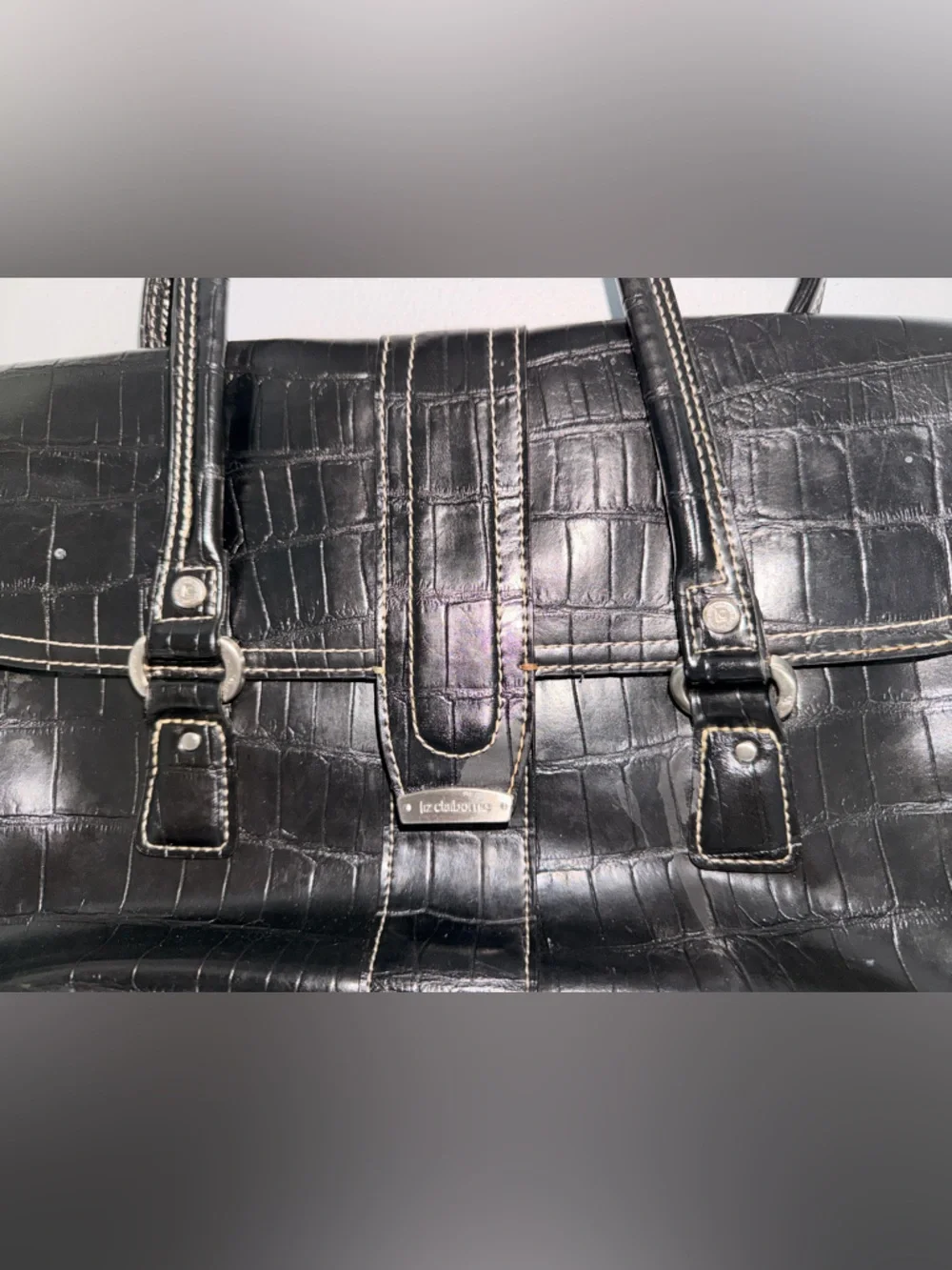 Liz Claiborne Black Croc-Embossed Shoulder Tote - Picture 3 of 16